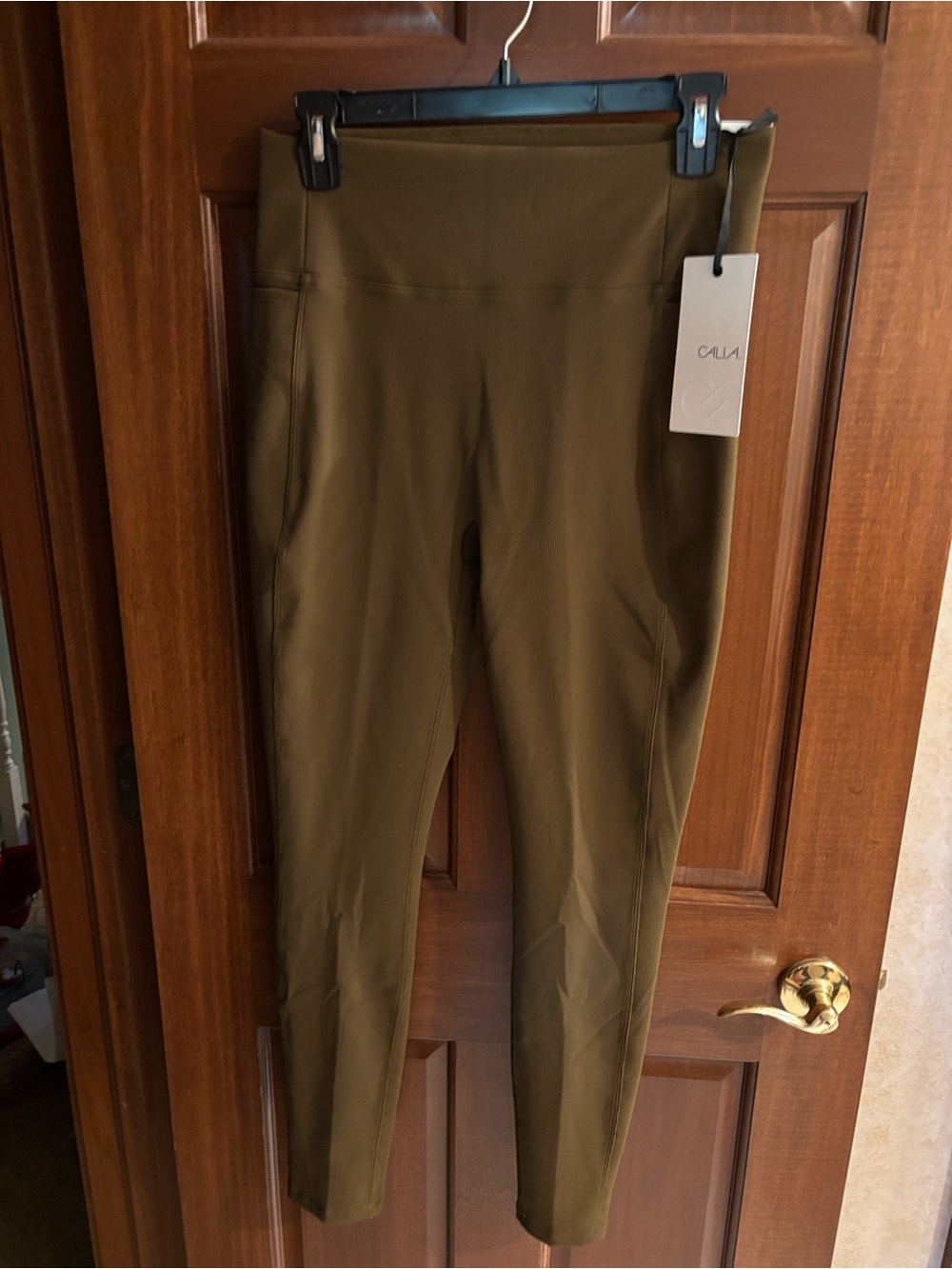 NWT CALIA Essential Dark Khaki Olive High-Rise Full Length Leggings, Size Large